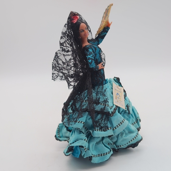 Vintage 1950s Marin Chiclana Flamenco Dancer Doll W/Original Tag Blue Dress - Picture 6 of 8